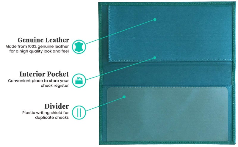 123 Cheap Checks Teal Basic Genuine Leather Checkbook Cover For Men & Women - Image 3